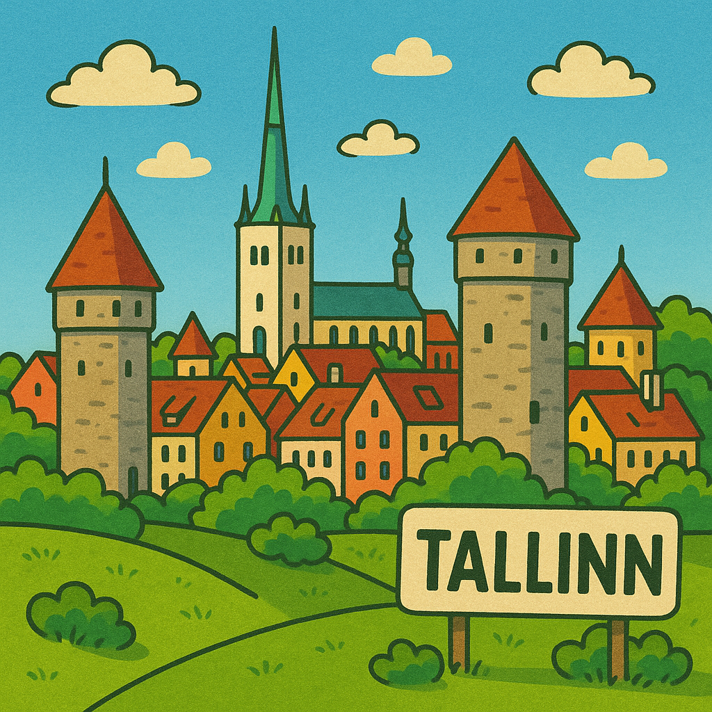 Tallinn city old town skyline illustration