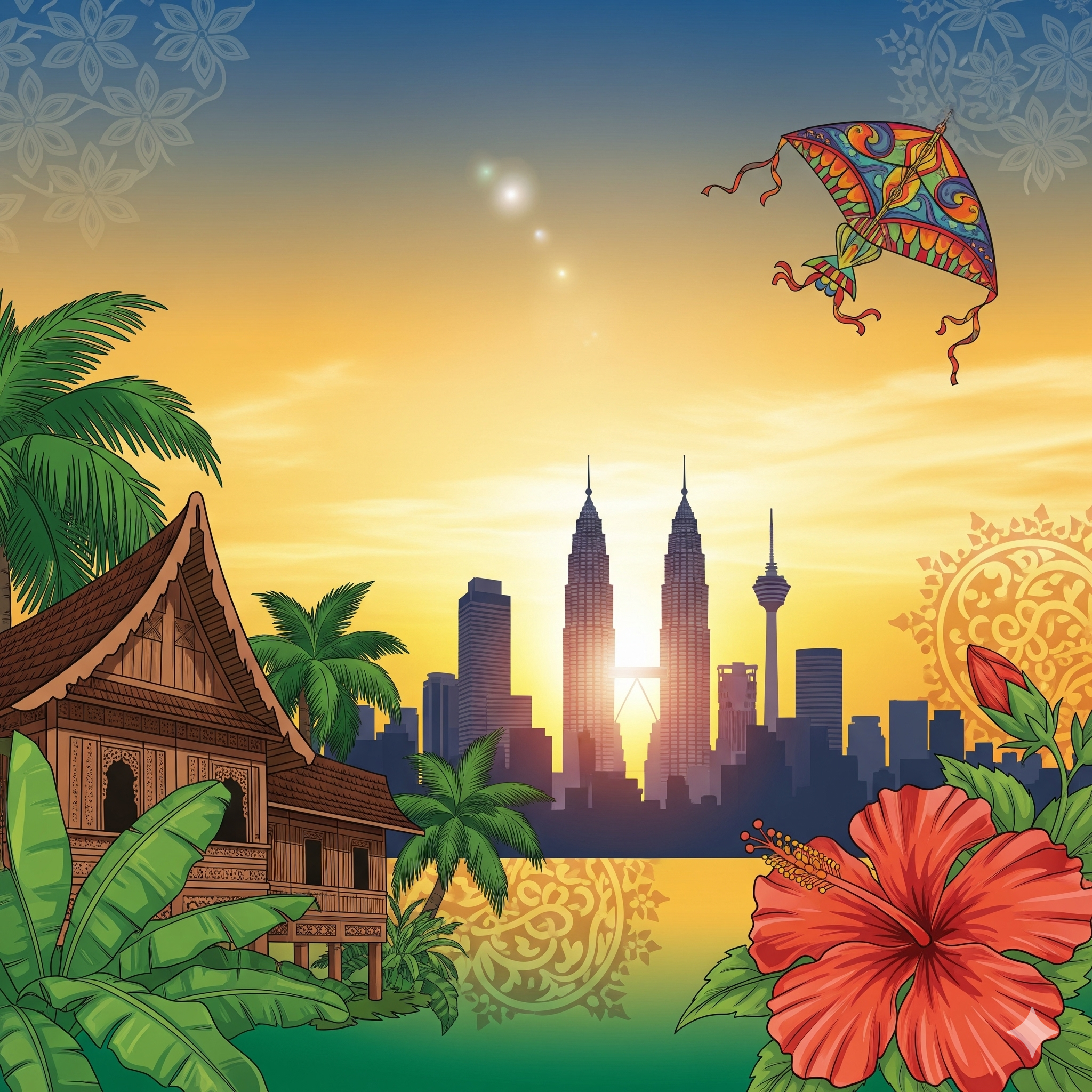 Illustration of Malaysian culural symbols